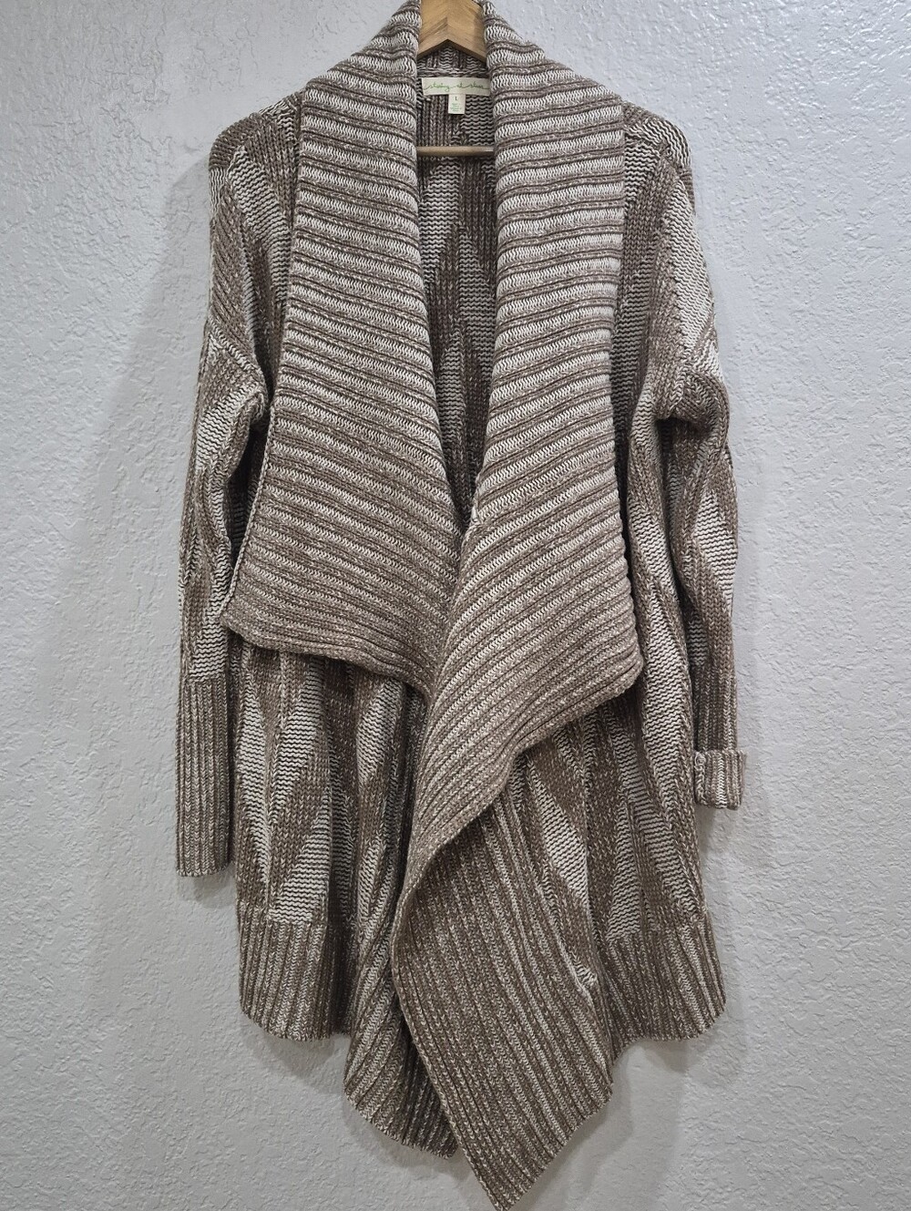 Staring At Stars Ribbed Drape Front Cardigan Sweater Beige Brown Size L - Picture 4 of 10